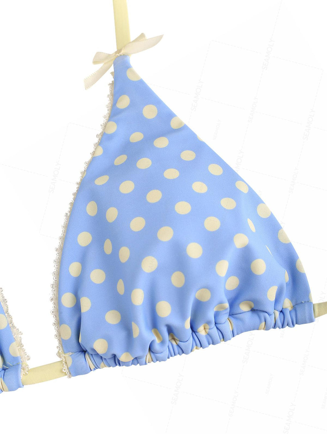 Seamolly Polka Dot Print Lace Bowknot Cheeky Boyshorts Bikini Set