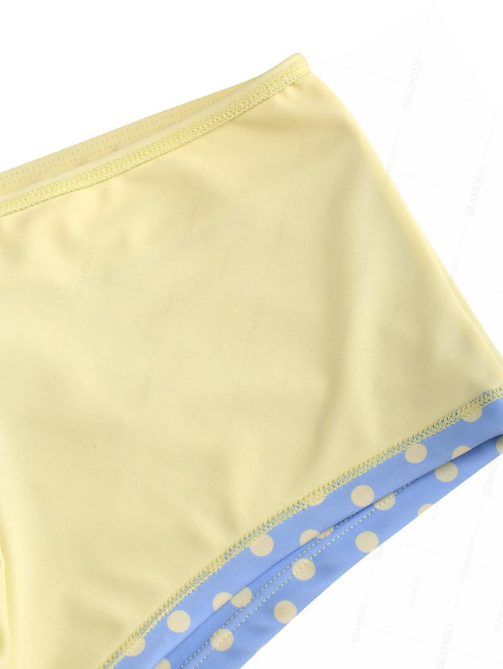 Seamolly Polka Dot Print Lace Bowknot Cheeky Boyshorts Bikini Set