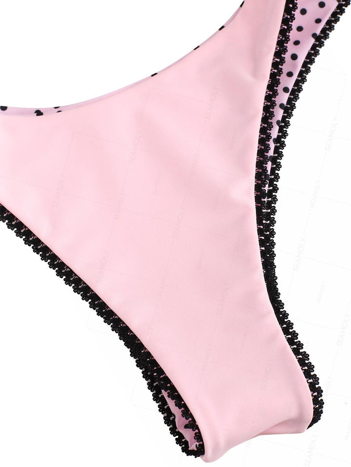 Seamolly Polka Dot Lace Bowknot Underwire High Leg Bikini Set