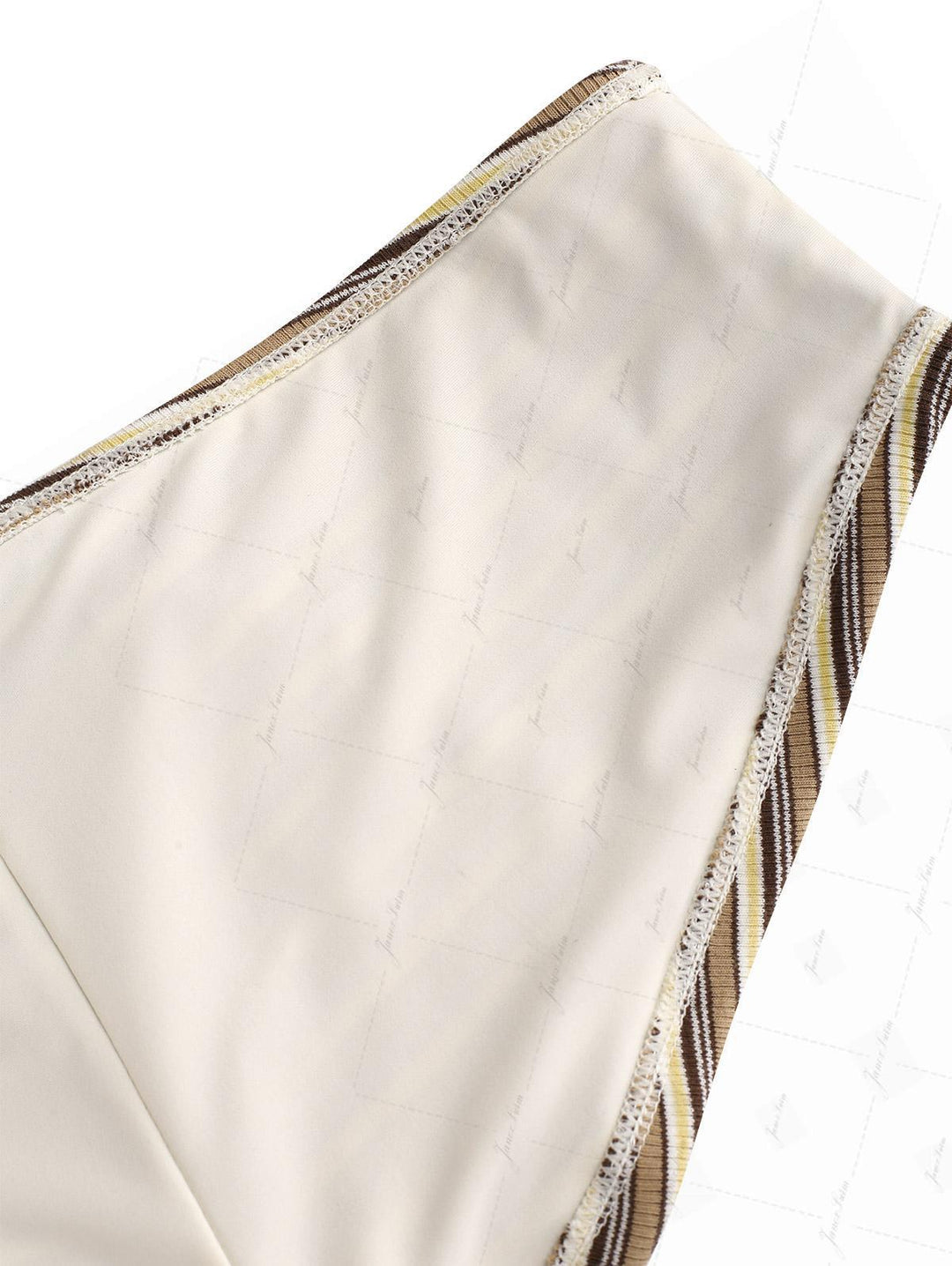 Brown Ribbed Knit Striped Grommet Lace Up Bikini Bottom Cheeky Swim Boyshorts