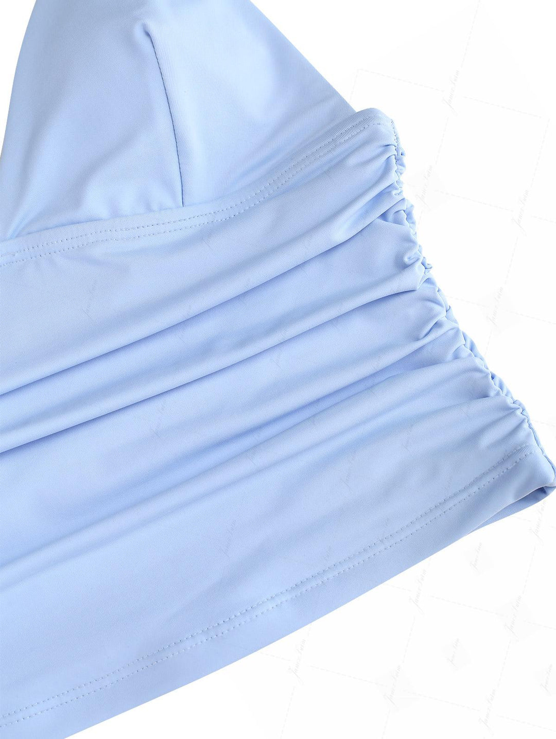 Powder Blue Solid Color Ruched Deep V Neck Cinched Cheeky Boyshorts Tankini Set