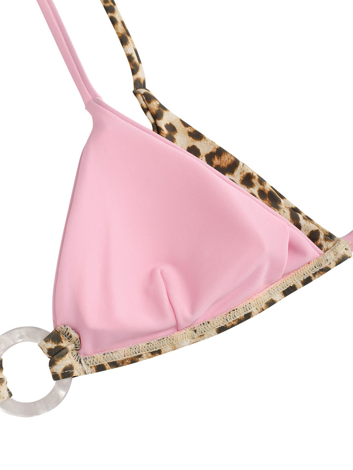 Seamolly Leopard Print Contrast Color Double Layer O Ring 2 In 1 Bikini Set