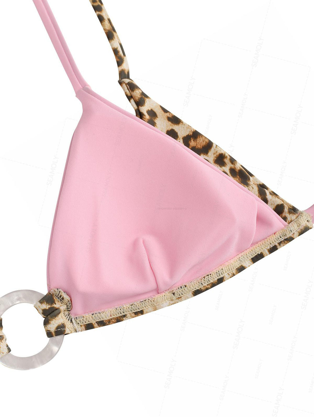 Seamolly Leopard Print Contrast Color O Ring Double Layer Bikini Set