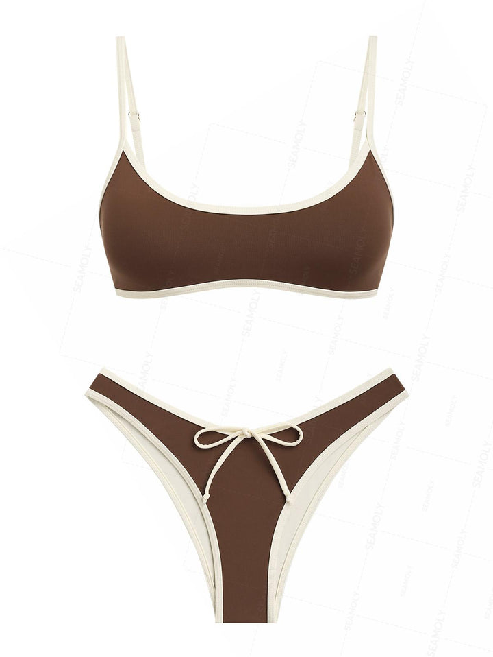 Seamolly Contrast Binding Bowknot Tank Style Cheeky Bikini Set