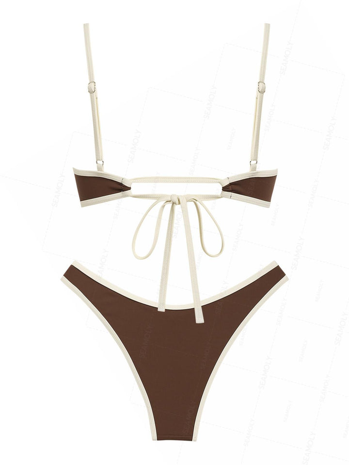 Seamolly Contrast Binding Bowknot Tank Style Cheeky Bikini Set