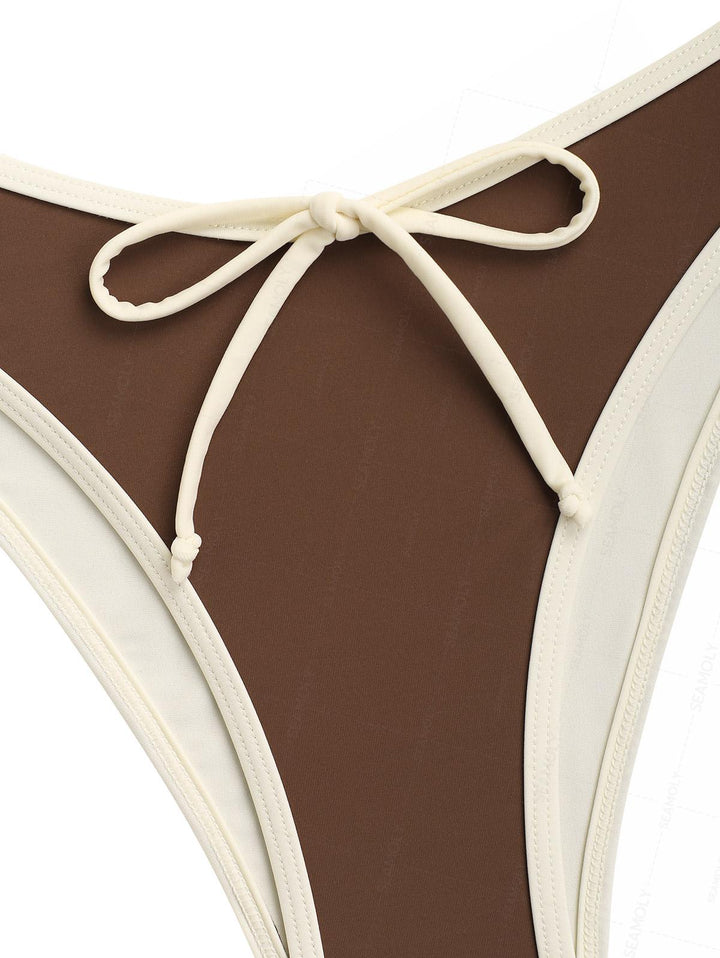 Seamolly Contrast Binding Bowknot Tank Style Cheeky Bikini Set