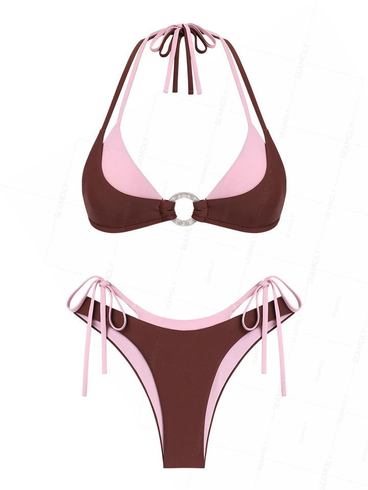 Seamolly Colorblock Two Tone O Ring Double Layer 2 In 1 Bikini Set