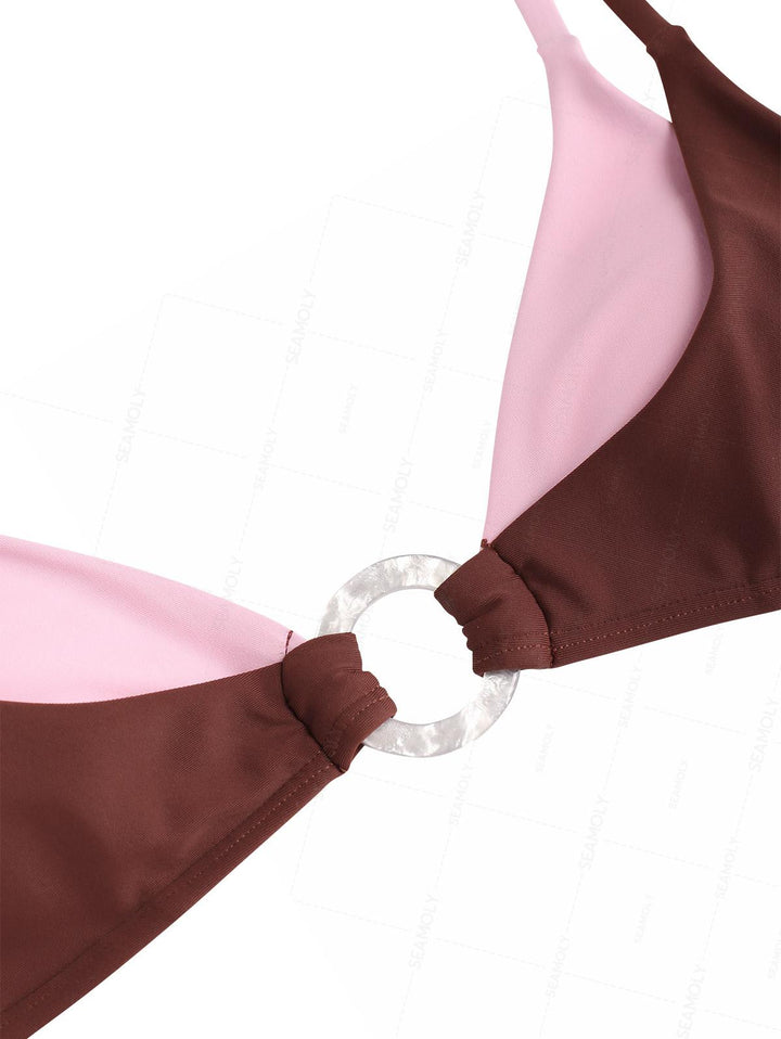 Seamolly Colorblock Two Tone O Ring Double Layer 2 In 1 Bikini Set