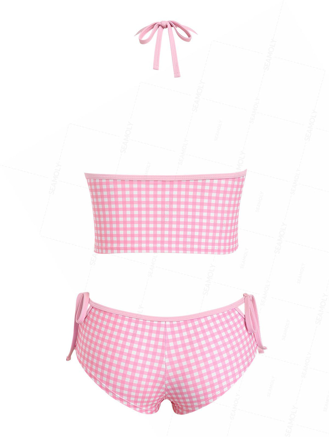 Seamolly Gingham Halter Cutout Tied Side Cheeky Boyshorts Tankini Set