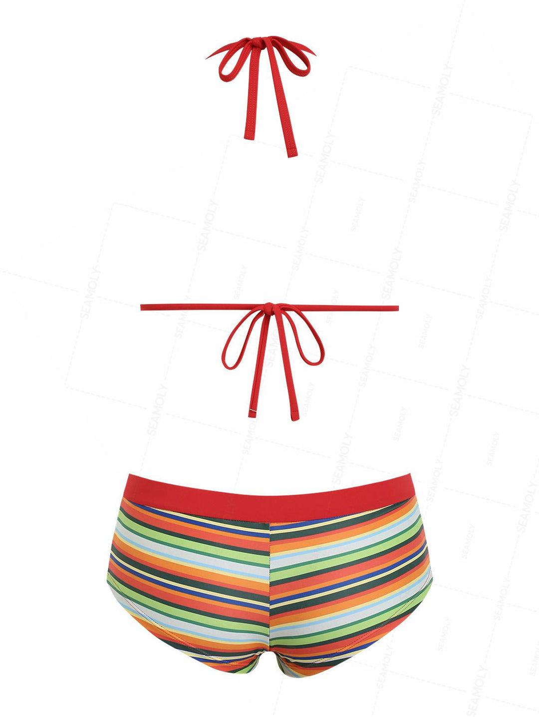 Seamolly Striped Contrast Binding Halter Triangle Cheeky Boyshorts Bikini Set