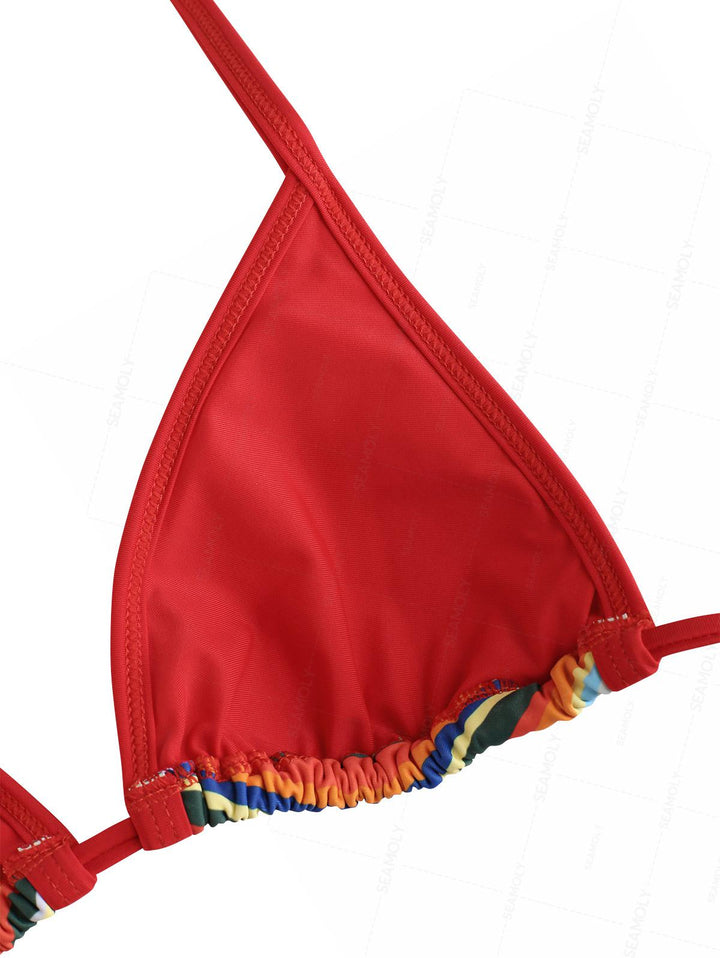 Seamolly Striped Contrast Binding Halter Triangle Cheeky Boyshorts Bikini Set