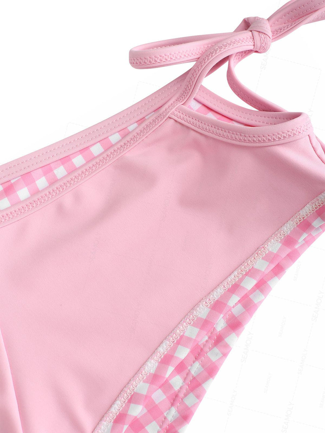 Seamolly Gingham Halter Cutout Tied Side Cheeky Boyshorts Tankini Set