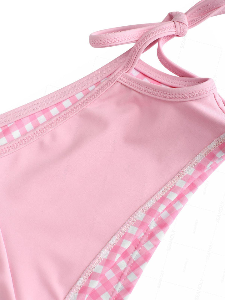 Seamolly Gingham Halter Cutout Tied Side Cheeky Boyshorts Tankini Set