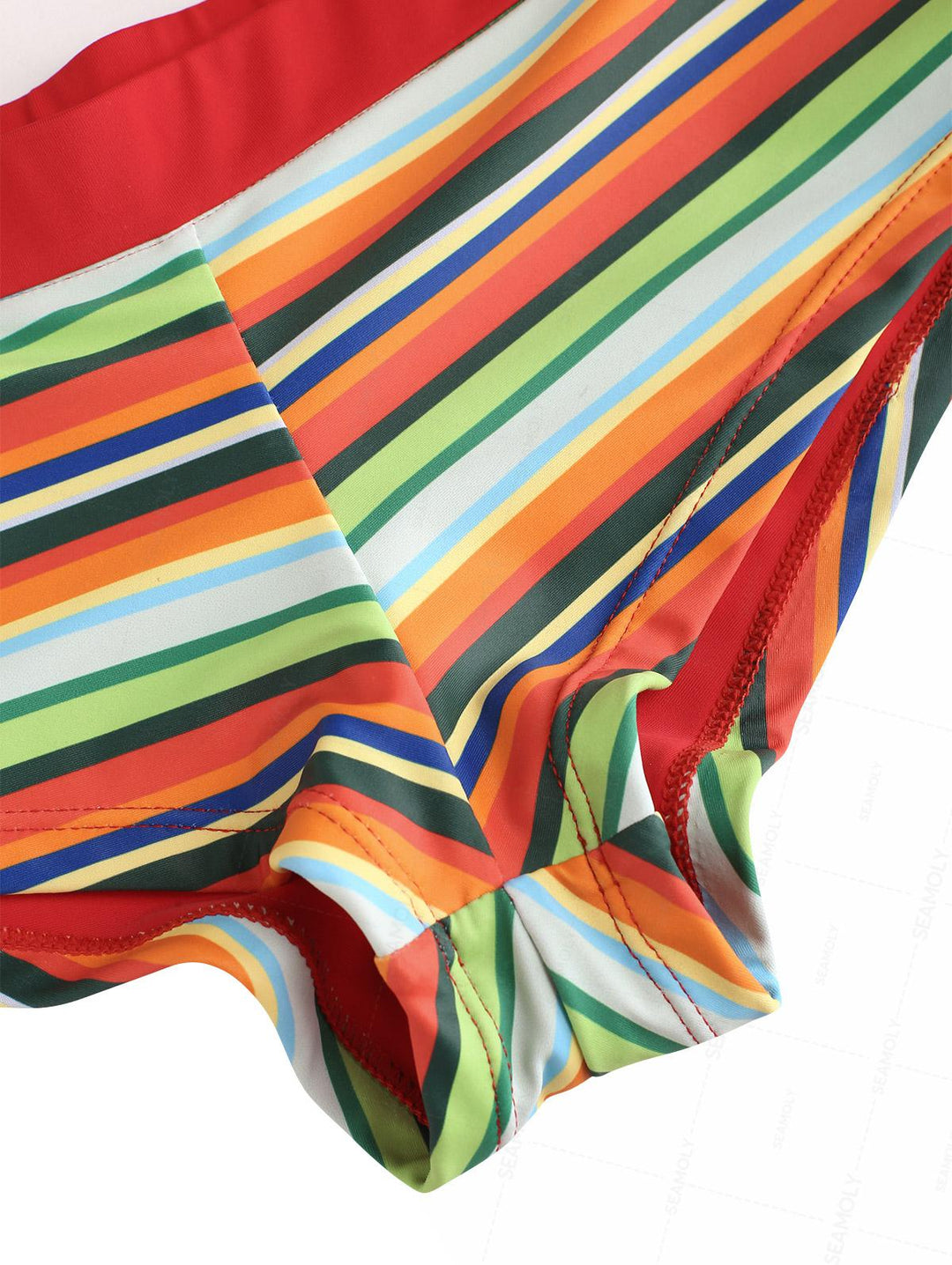 Seamolly Striped Contrast Binding Halter Triangle Cheeky Boyshorts Bikini Set