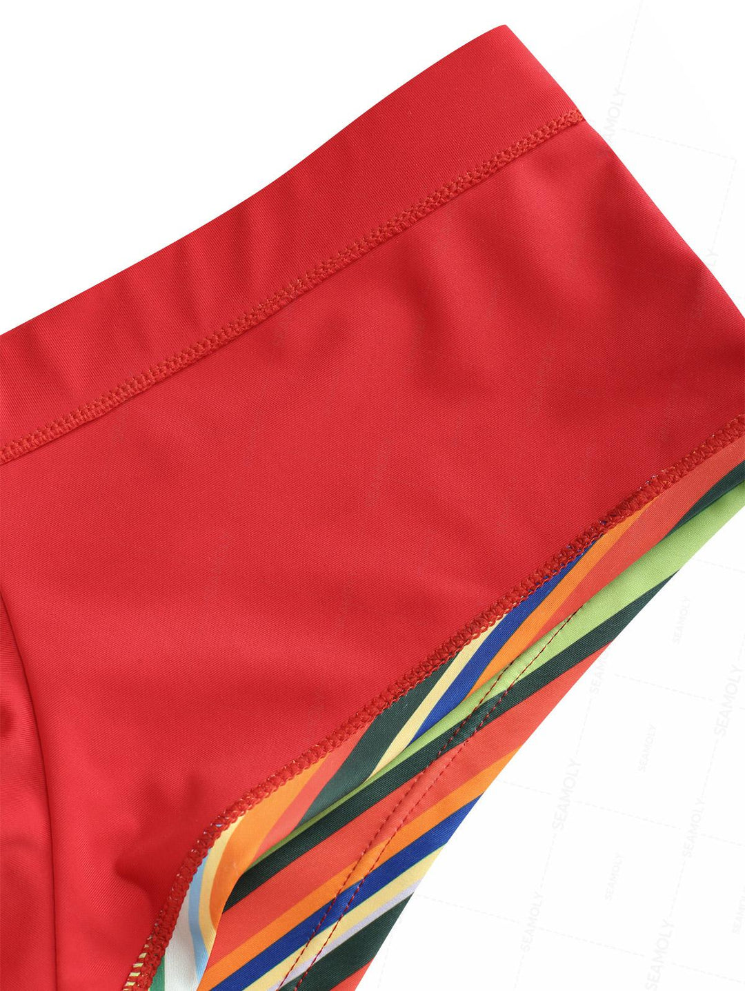 Seamolly Striped Contrast Binding Halter Triangle Cheeky Boyshorts Bikini Set