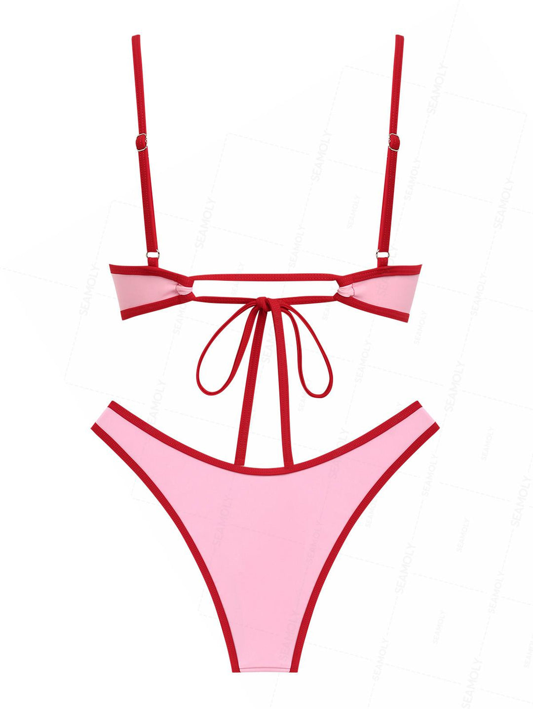 Seamolly Contrast Binding Bowknot Tank Style Cheeky Bikini Set