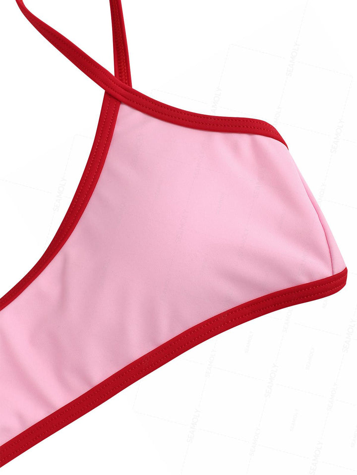 Seamolly Contrast Binding Bowknot Tank Style Cheeky Bikini Set