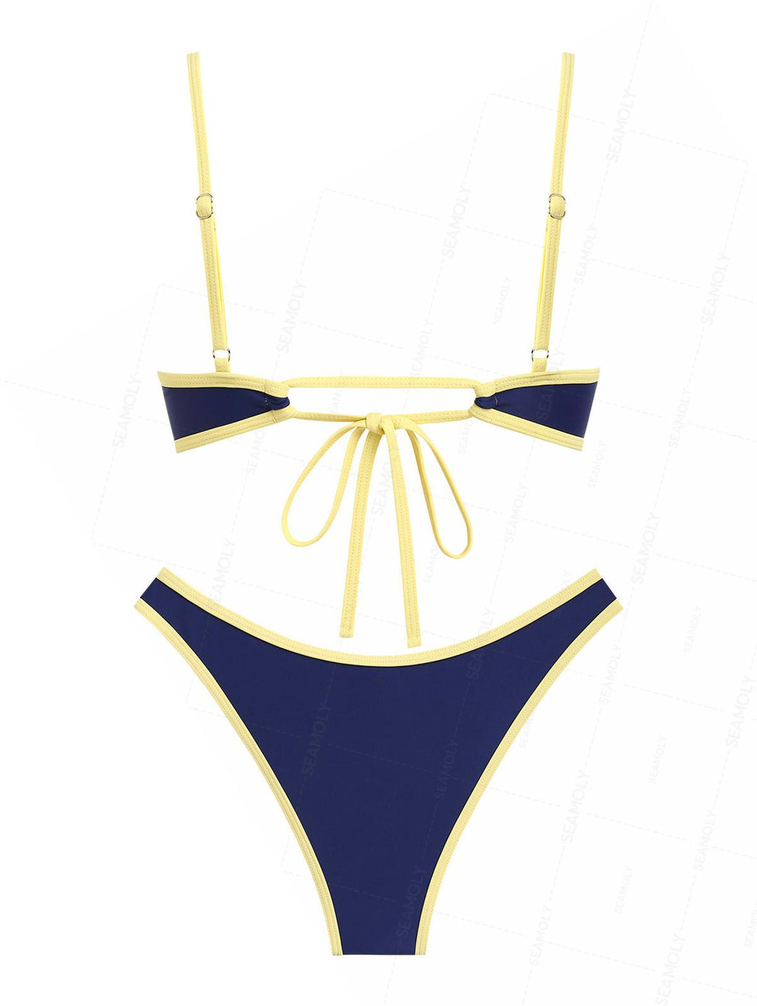 Seamolly Contrast Binding Bowknot Tank Style Cheeky Bikini Set