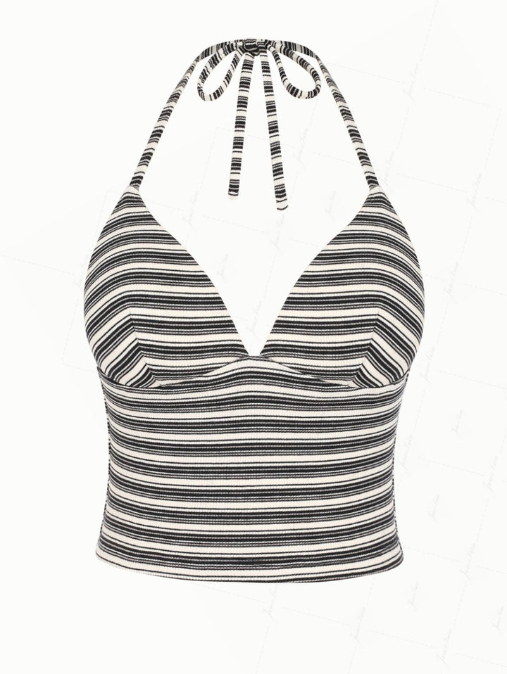 Black Knit Striped Ribbed Hard Cups Support Tankini Top