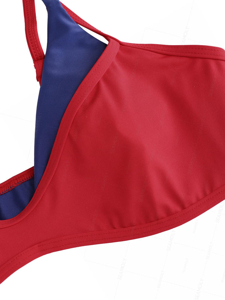 Seamolly Colorblock Two Tone Tie Side Double Layer Bikini Set