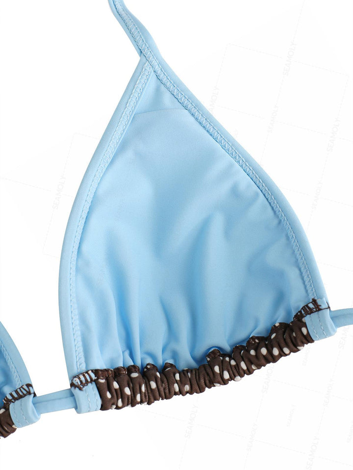 Seamolly Polka Dot Print Contrast Binding Peplum Skirtini Bikini Set