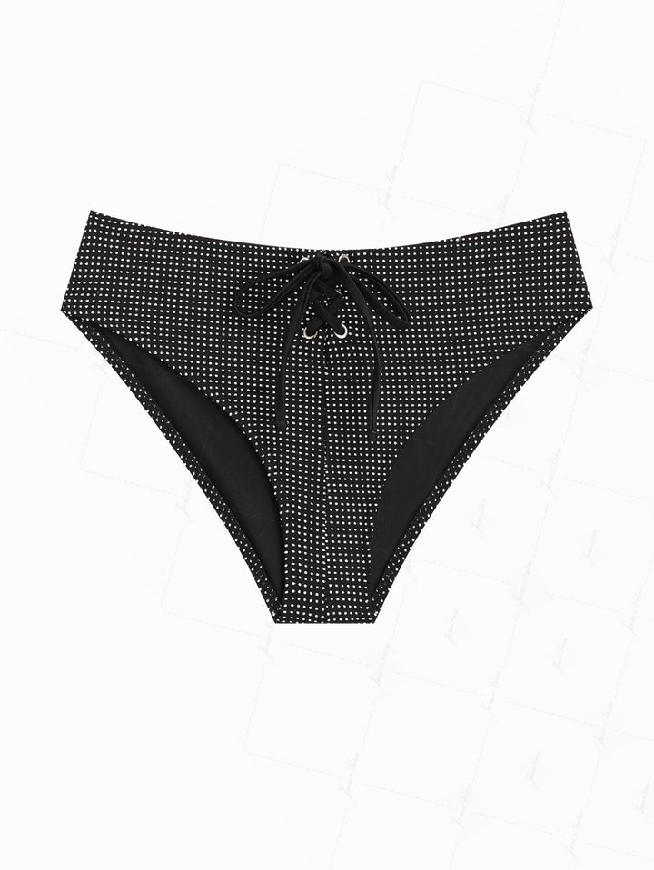 Black Pin Dot Jacquard Grommet Lace Up Bowknot Bikini Bottom