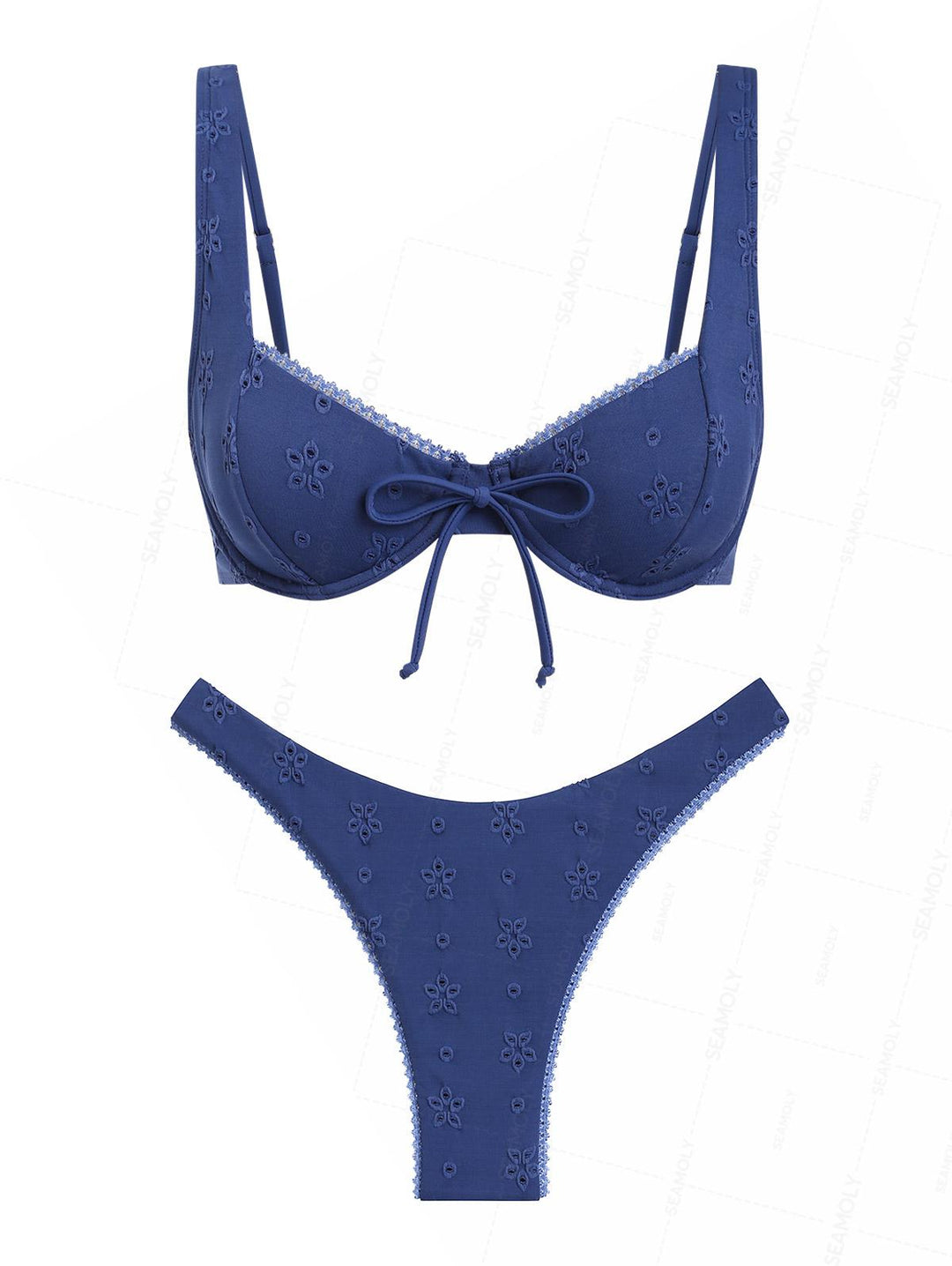 Seamolly Recycled Fabric Eyelet Jacquard Underwire High Leg Bikini Set