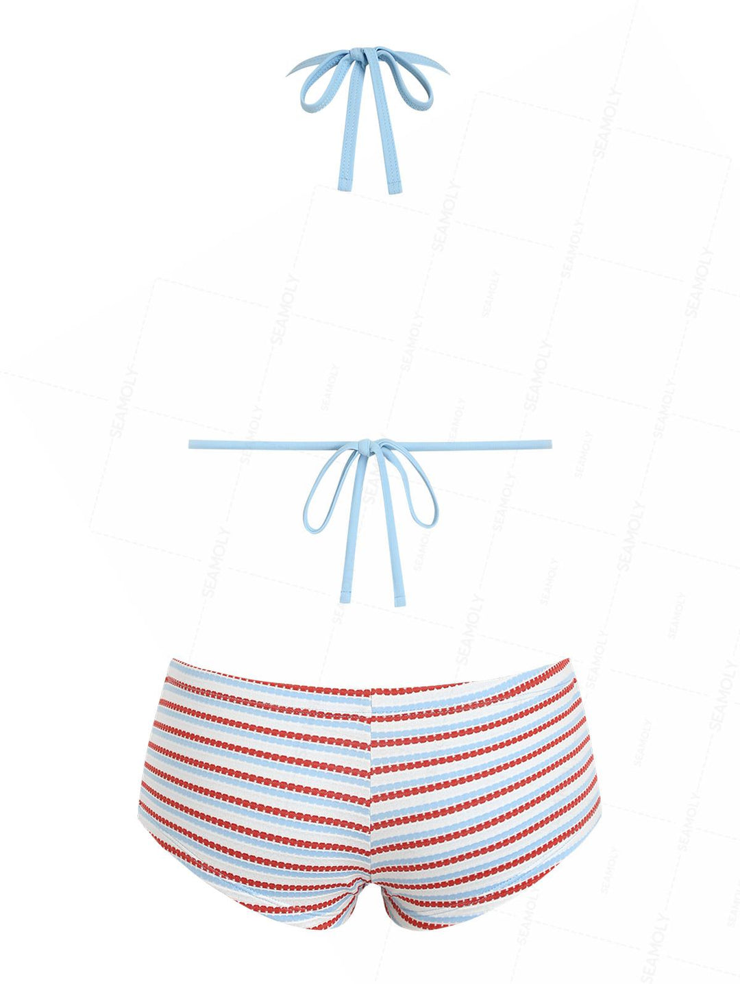 Seamolly Striped Contrast Binding Cheeky Boyshorts Bikini Set
