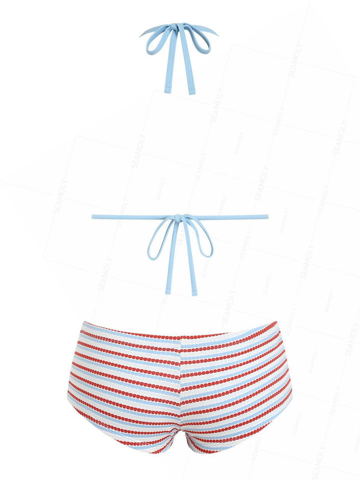 Seamolly Striped Contrast Binding Cheeky Boyshorts Bikini Set