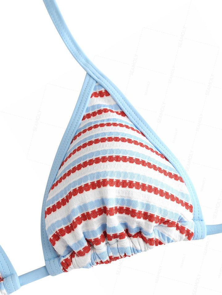 Seamolly Striped Contrast Binding Cheeky Boyshorts Bikini Set
