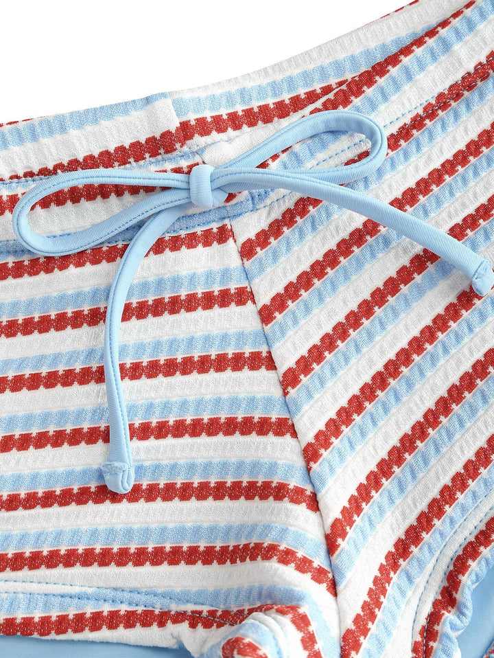 Seamolly Striped Contrast Binding Cheeky Boyshorts Bikini Set