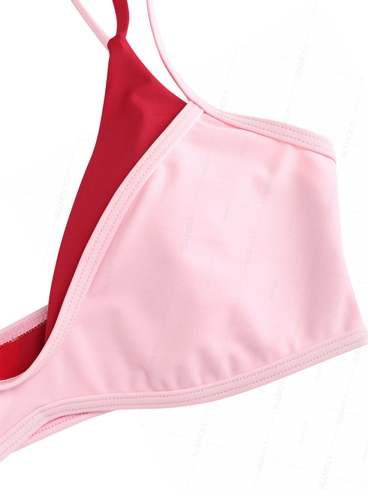 Seamolly Colorblock Two Tone String Double Layer Bikini Set