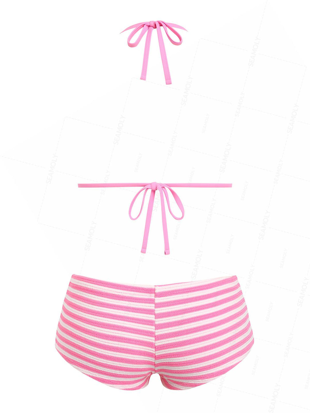 Seamolly Toweling Terry Cloth Striped Contrast Binding Cheeky Boyshorts Bikini Set