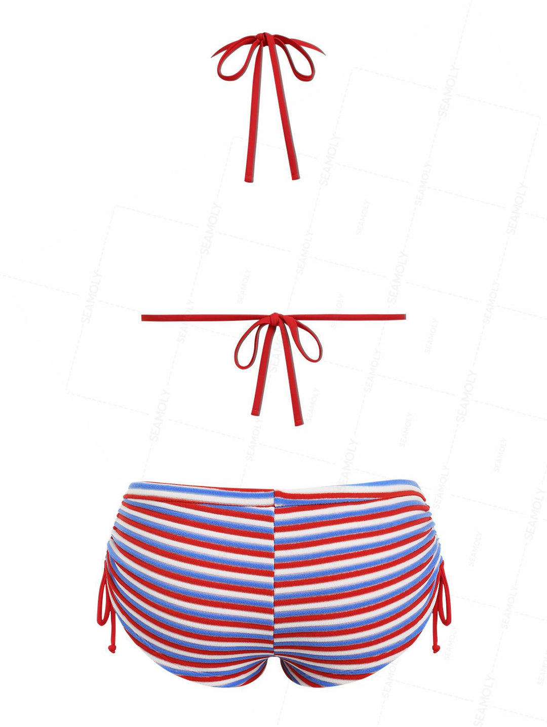 Seamolly Toweling Terry Cloth Striped Cinched Cheeky Boyshorts Bikini Set