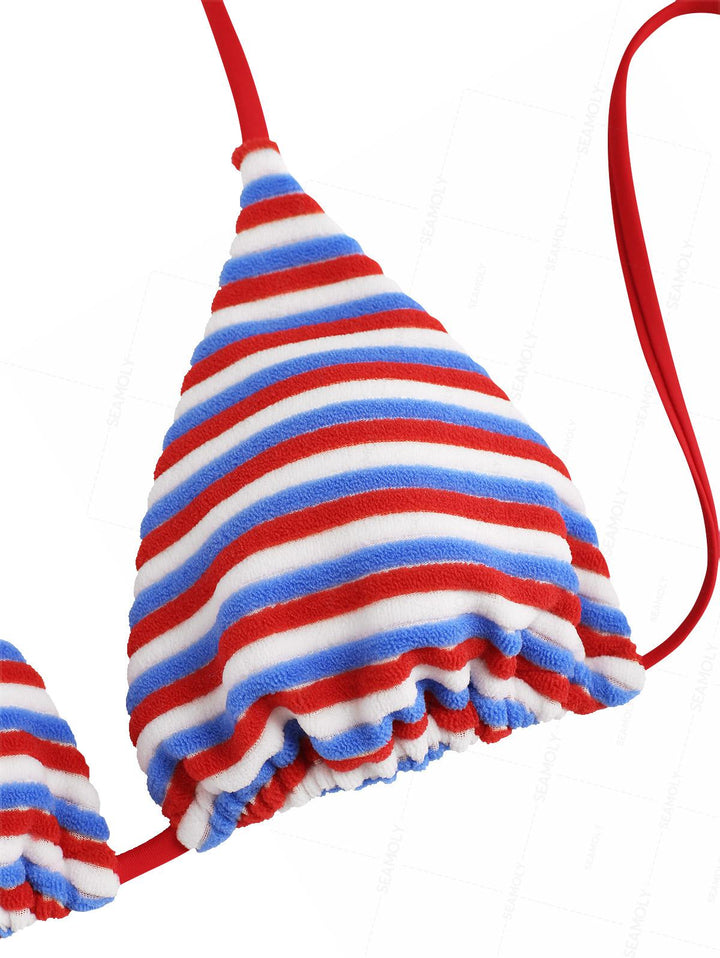 Seamolly Toweling Terry Cloth Striped Cinched Cheeky Boyshorts Bikini Set