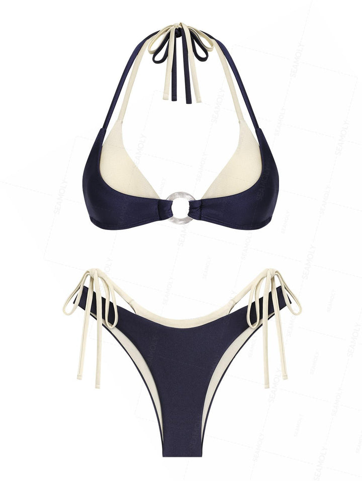 Seamolly Colorblock Two Tone O Ring Double Layer Bikini Set