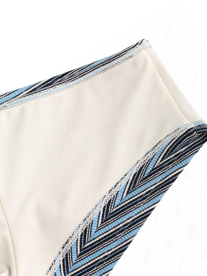 Blue Striped Bowknot Tank Style Lace Up Cheeky Boyshorts Bikini Set