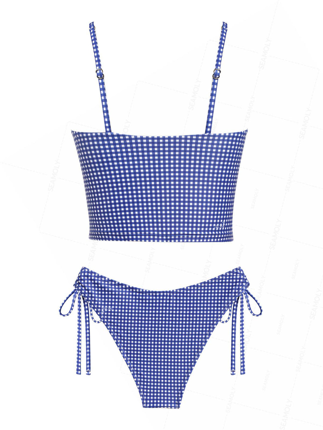 Seamolly Gingham Ruched Bowknot Cinched Tie Side Tankini Set
