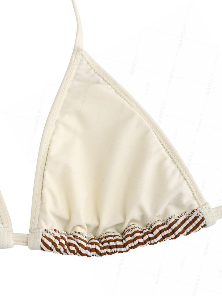 Seamolly Striped Contrast Binding Smocked Peplum Skirtini Bikini Set