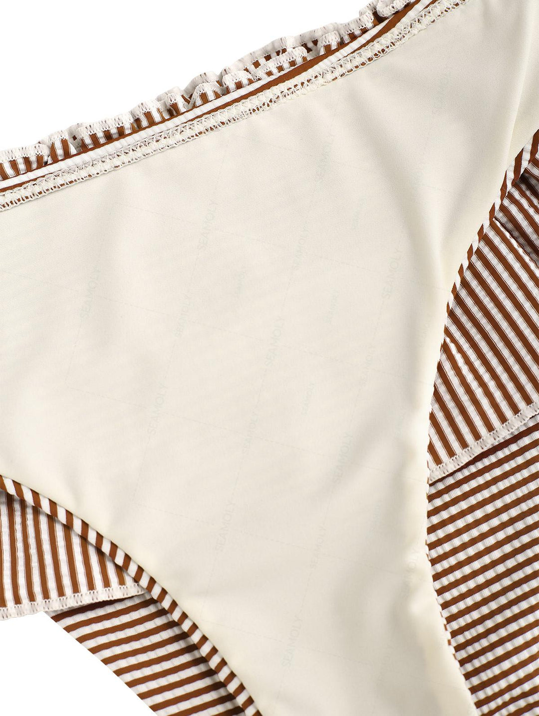 Seamolly Striped Contrast Binding Smocked Peplum Skirtini Bikini Set