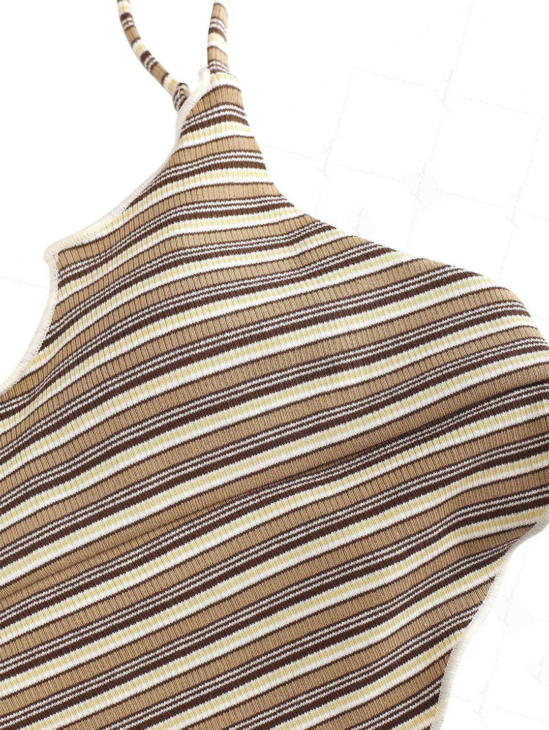 Brown Ribbed Knit Striped Hanky Hem Cheeky Boyshorts Tankini Set
