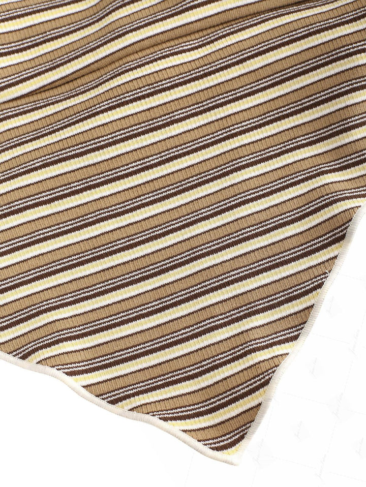 Brown Ribbed Knit Striped Hanky Hem Tank Top & Cheeky Brazilian Bottom Tankini Set