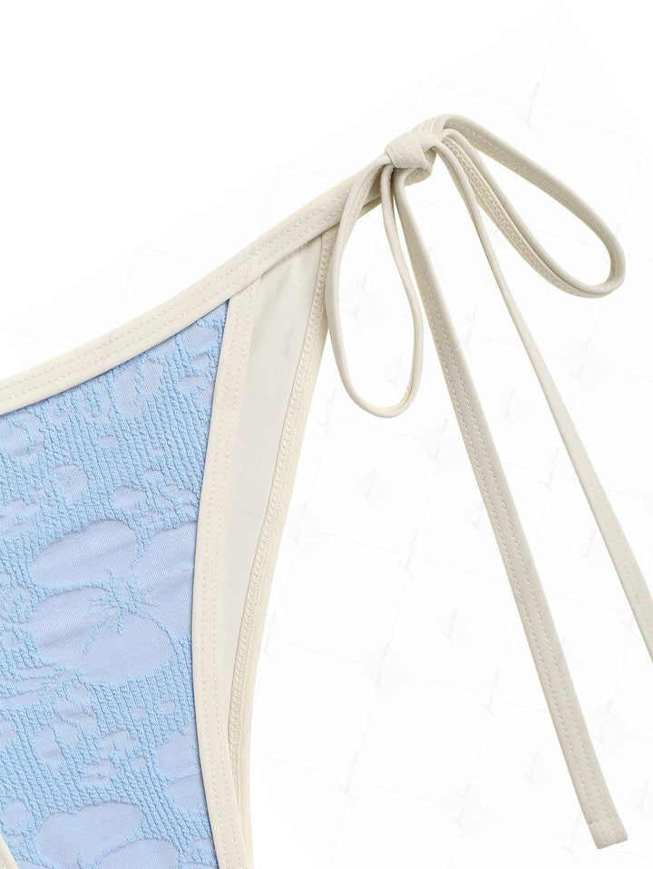 Light Blue Recycled Fabric Jacquard Push Up Top & Cheeky Brazilian Bottom Bikini Set