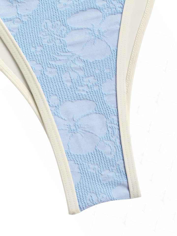 Light Blue Recycled Fabric Jacquard Push Up Top & Cheeky Brazilian Bottom Bikini Set