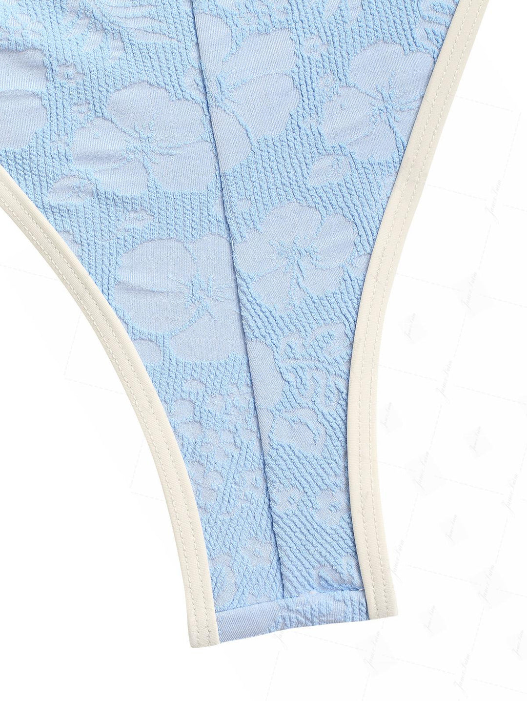 Light Blue Recycled Fabric Jacquard Push Up Top & Cheeky Brazilian Bottom Bikini Set