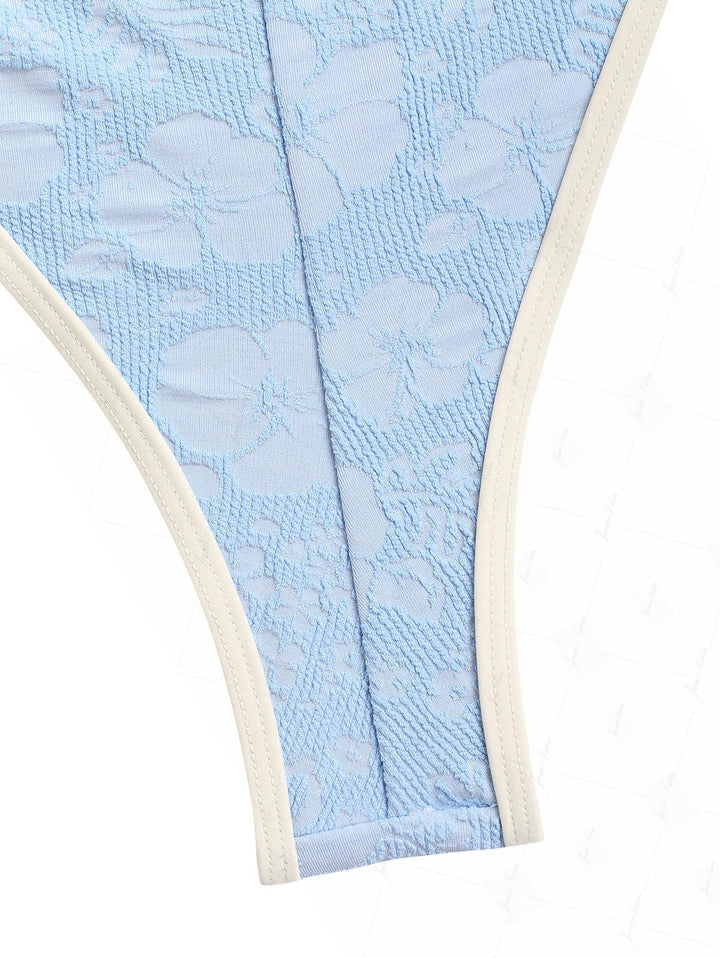 Light Blue Recycled Fabric Jacquard Push Up Top & Cheeky Brazilian Bottom Bikini Set