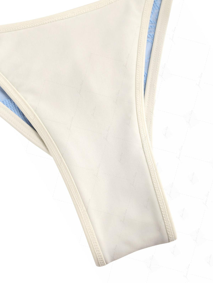 Light Blue Recycled Fabric Jacquard Push Up Top & Cheeky Brazilian Bottom Bikini Set