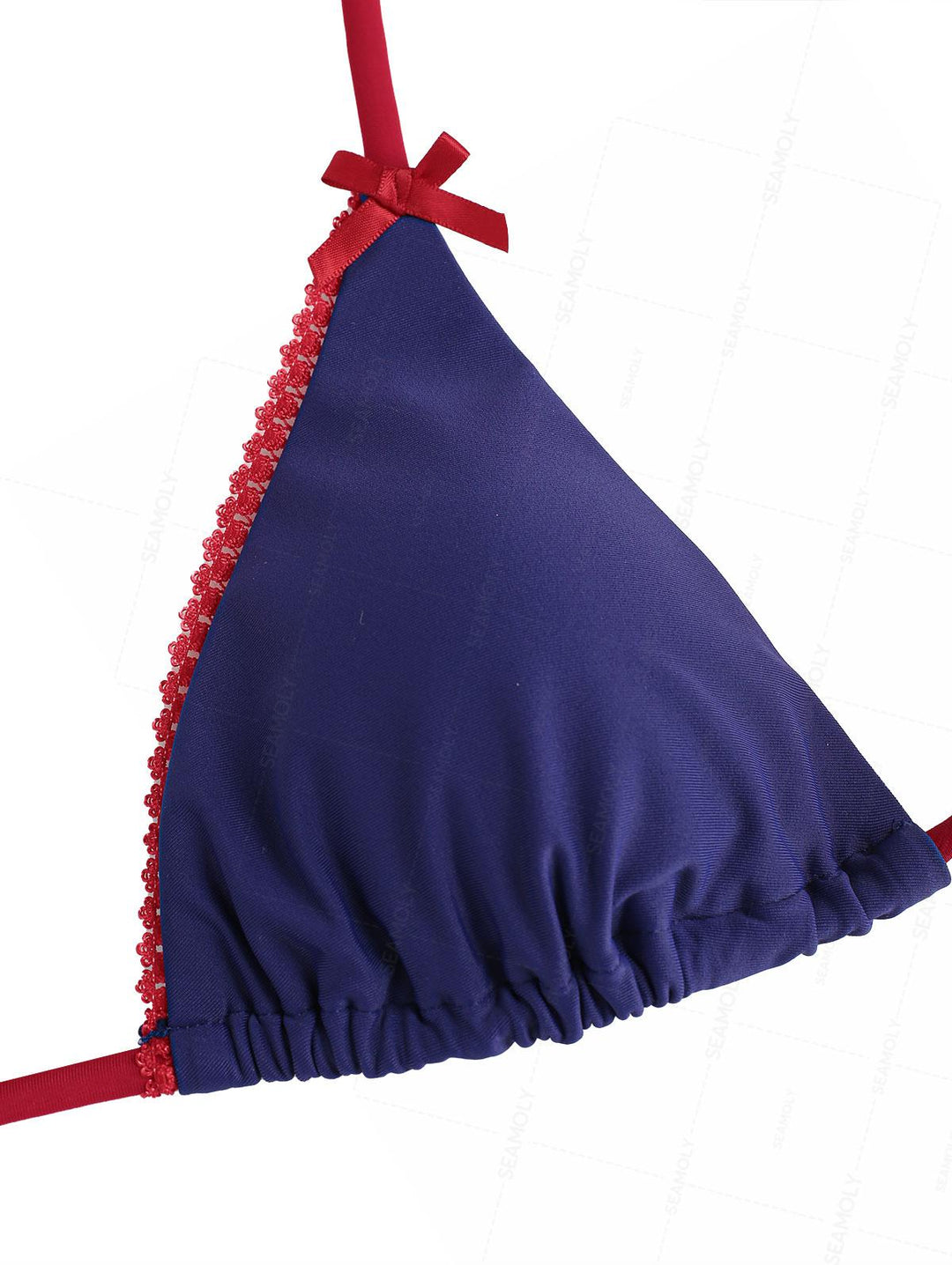 Seamolly Contrast Lace Bowknot Triangle Top & Brazilian Bottom Bikini Set