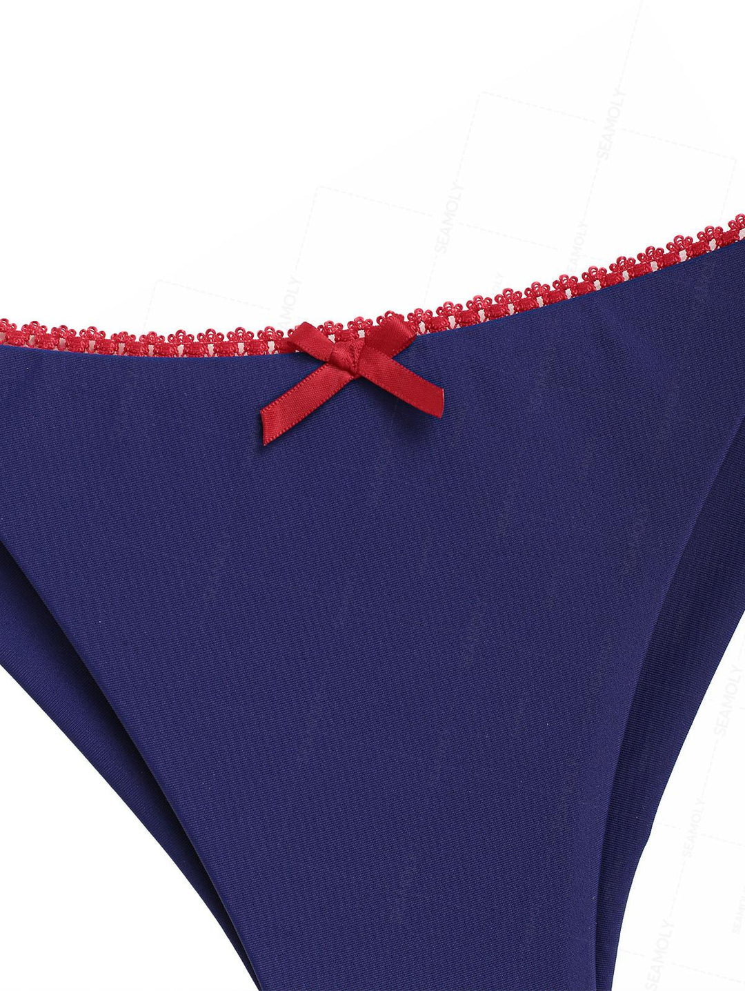 Seamolly Contrast Lace Bowknot Triangle Top & Brazilian Bottom Bikini Set