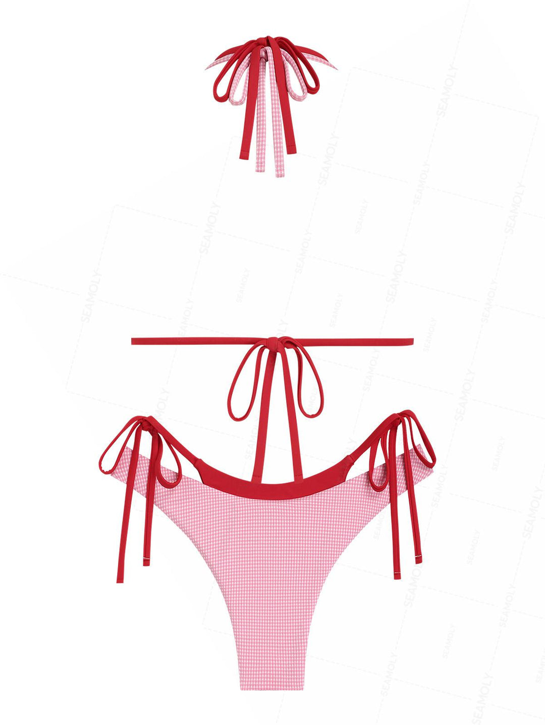 Seamolly Gingham Contrast Color O Ring Double Layer Bikini Set